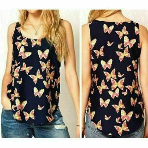 Débardeur en Mousseline de Soie Motifs Papillons