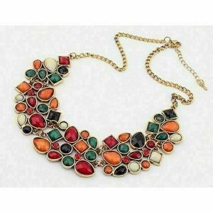 Mosaic and Stone Necklace with Gold Chain