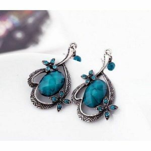 Sapphire Pendant Earrings - Color Silver/Green