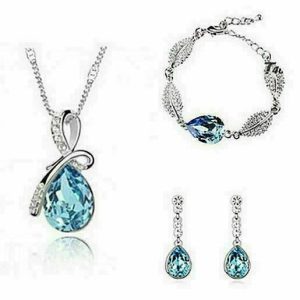 White gold-plated set: Pendant + Necklace + Earrings